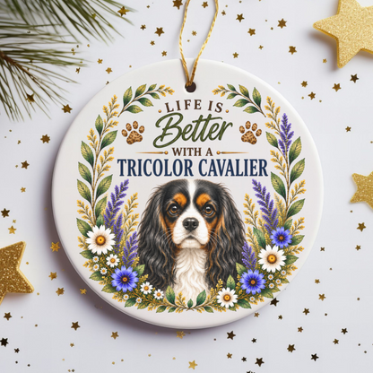 Tricolor Cavalier Ornament, Cavalier King Charles Spaniel Gift, Dog Mom Keepsake, Cavalier Lover Gift