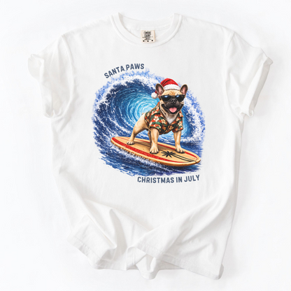 Christmas in July Gift for French Bulldog Lovers, Santa Paws Beach Shirt
