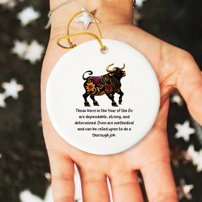 Chinese Zodiac Ox Ornament, Year of the Ox Horoscope Gift for Lunar New Year