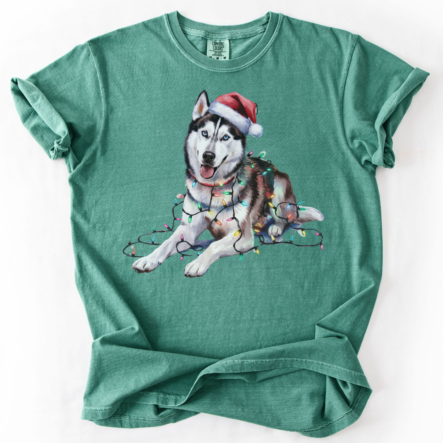 Siberian Husky Christmas Lights Shirt, Festive Holiday Tee for Husky Lovers