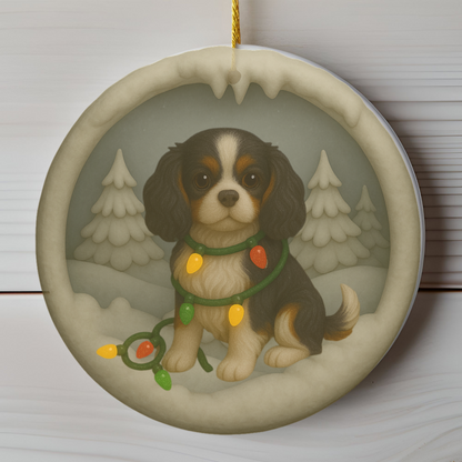 Personalized Tricolor Cavalier King Charles Spaniel Christmas 3D Clay-Style Ornament