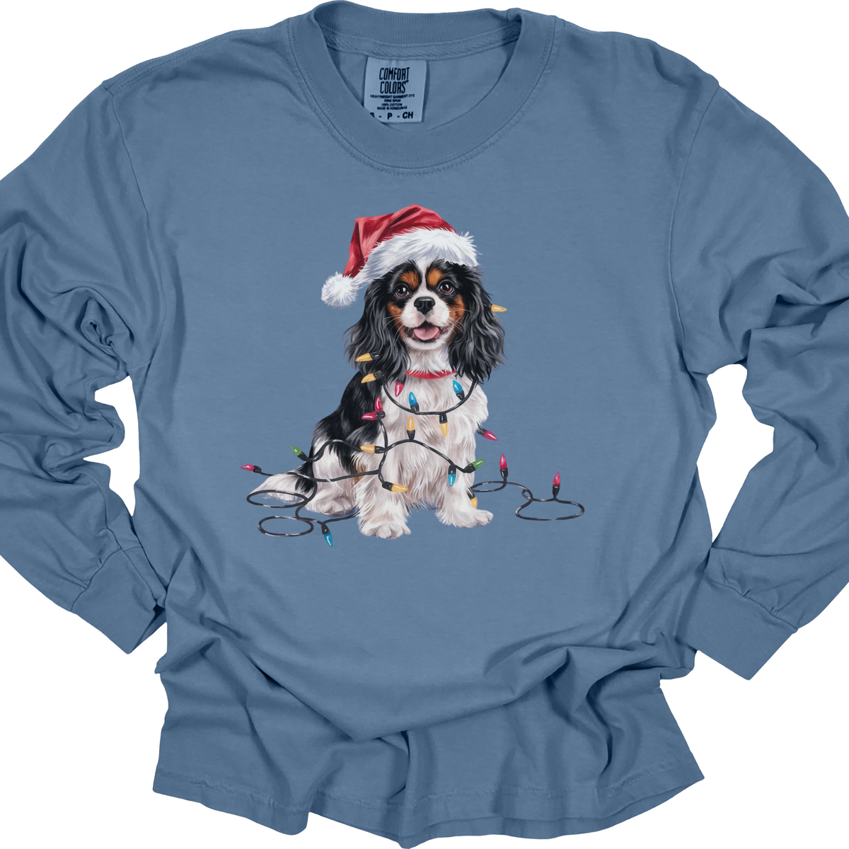 Tricolor Cavalier Christmas Long Sleeve Shirt, Comfort Colors Holiday Tee, Cavalier King Charles Spaniel Mom Gift