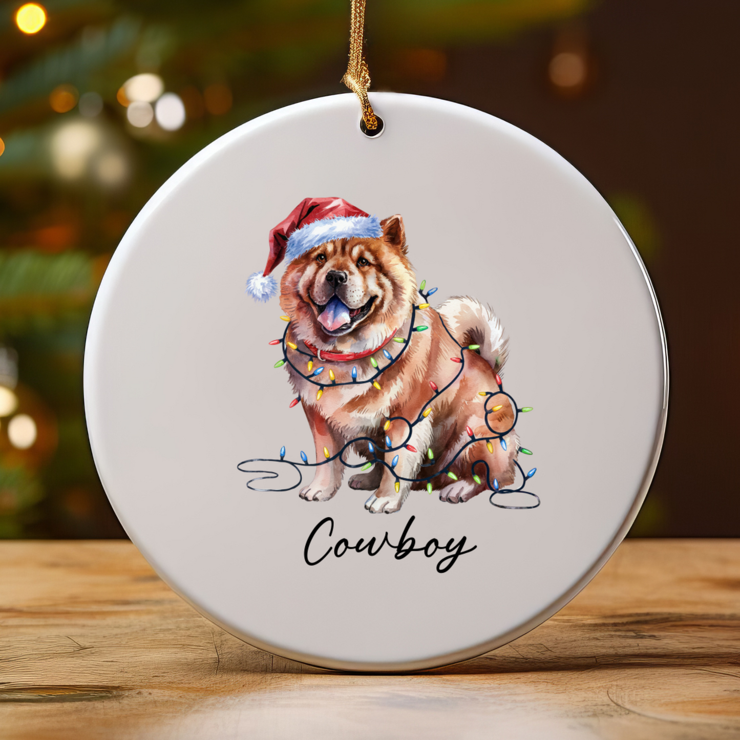 Personalized Chow Chow Christmas Ornament, Festive Dog Lights, Ceramic Holiday Keepsake