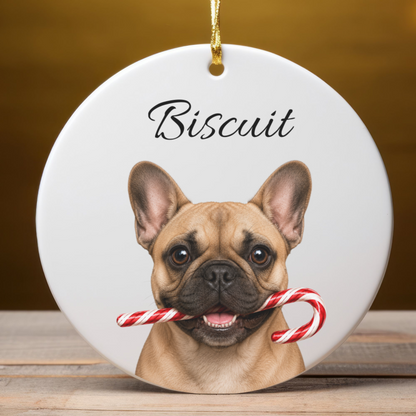 Personalized French Bulldog Candy Cane Ornament