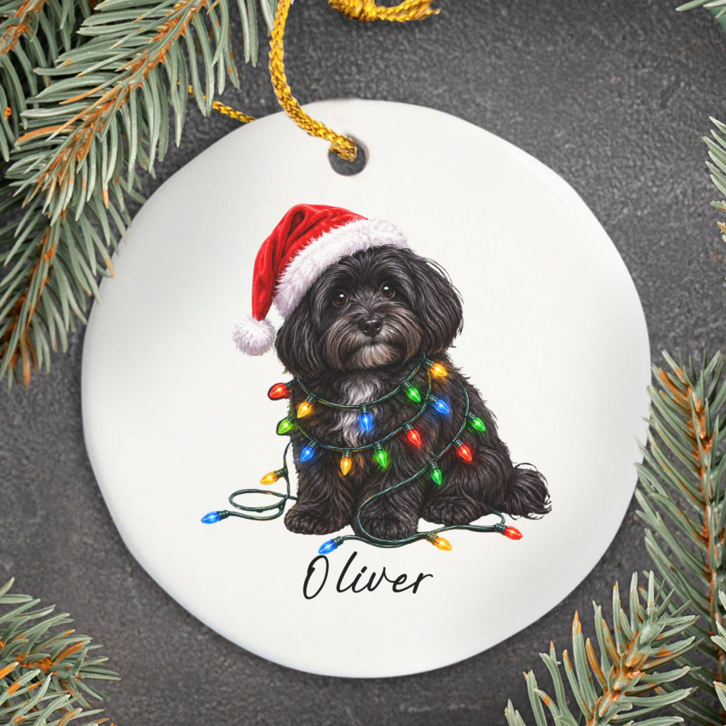 Personalized Black Havanese Christmas Ornament, Ceramic Dog Lover Gift, Holiday Pet Keepsake Tree Decor