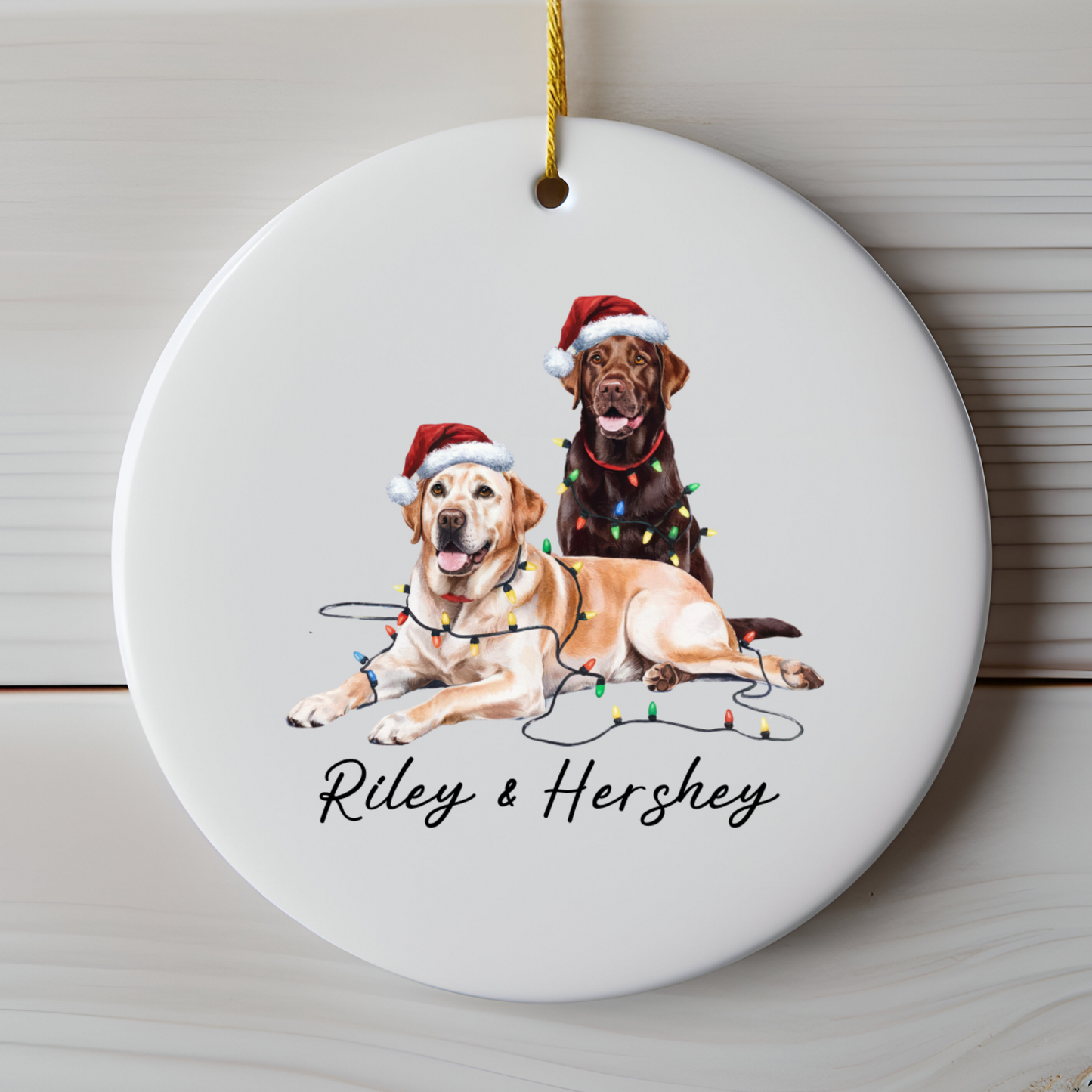 Chocolate and Yellow Labradors Ornament, Personalized Dog Christmas Decor