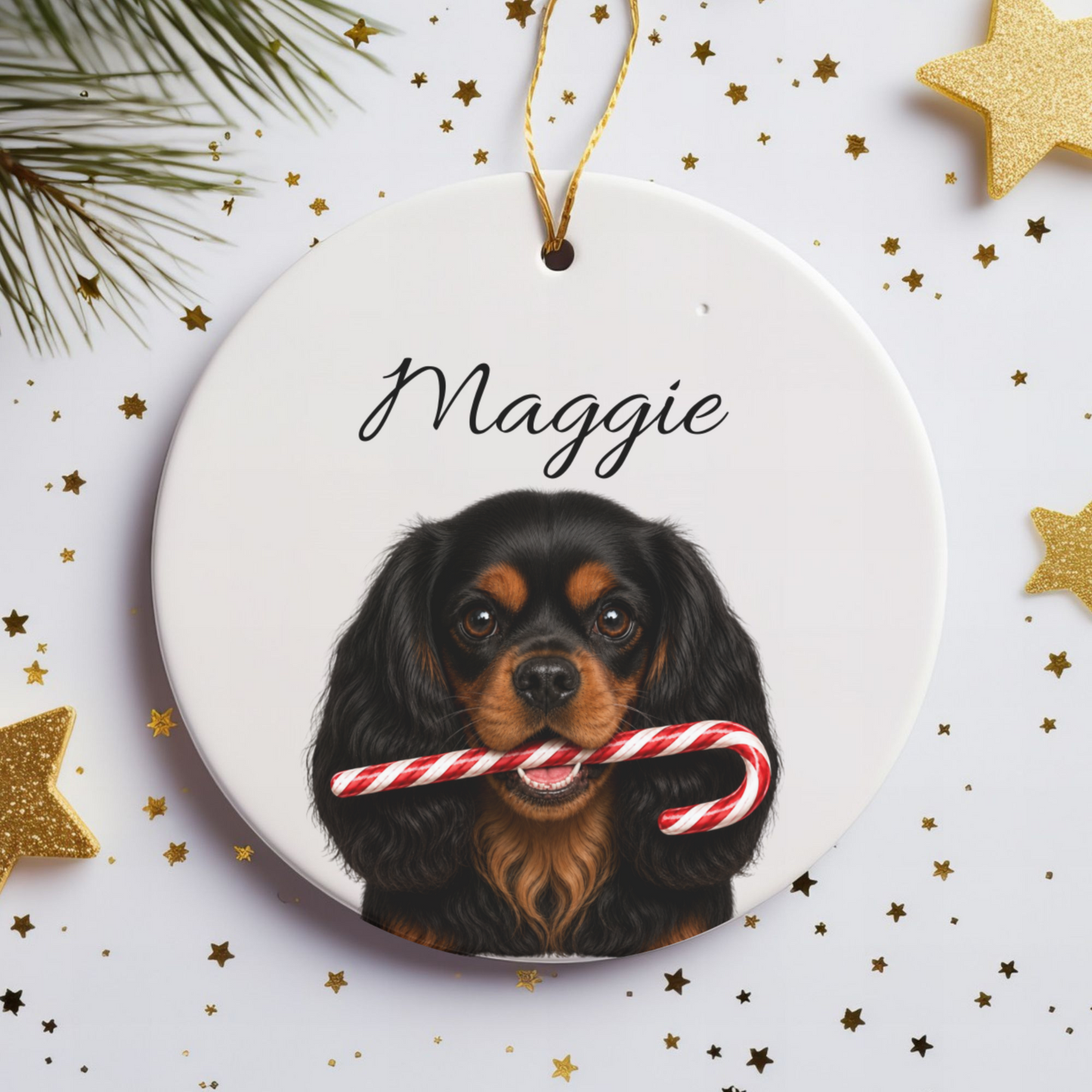 Personalized Black and Tan Cavalier Ornament, Custom Dog Name Christmas Ornament, Cavalier King Charles Gift