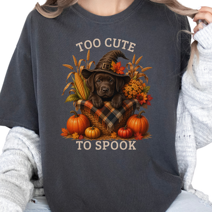 Chocolate Lab Halloween Shirt, Too Cute To Spook Fall Dog Lover Tee