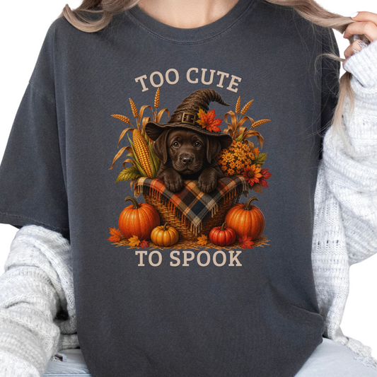 Chocolate Lab Halloween Shirt, Too Cute To Spook Fall Dog Lover Tee
