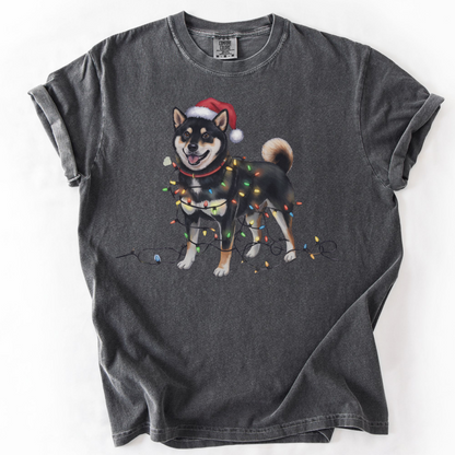 Black Shiba Inu Christmas Lights Shirt, Festive Holiday Tee for Shiba Lovers