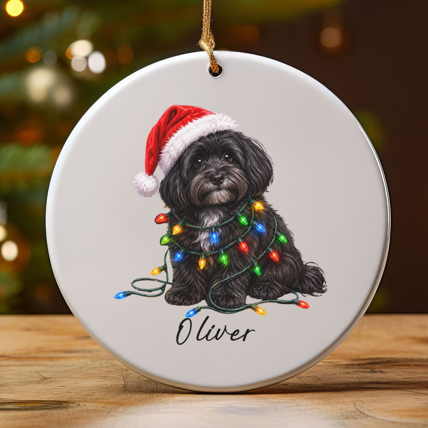 Personalized Black Havanese Christmas Ornament, Ceramic Dog Lover Gift, Holiday Pet Keepsake Tree Decor