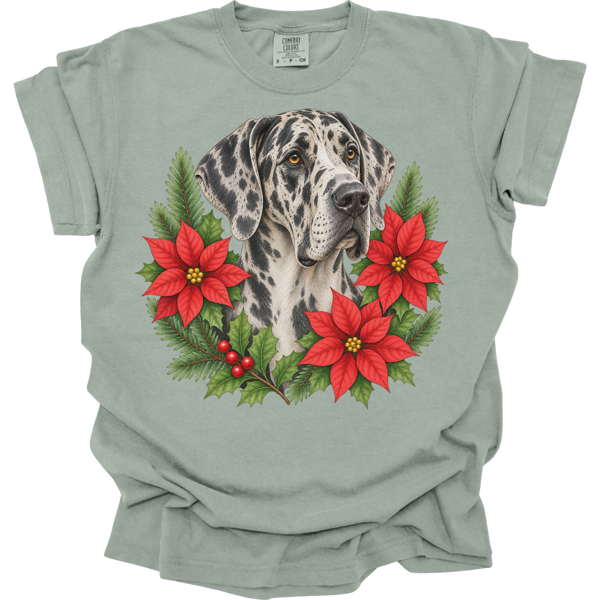 Great Dane Christmas Shirt, Poinsettia Dog Mom Holiday Tee