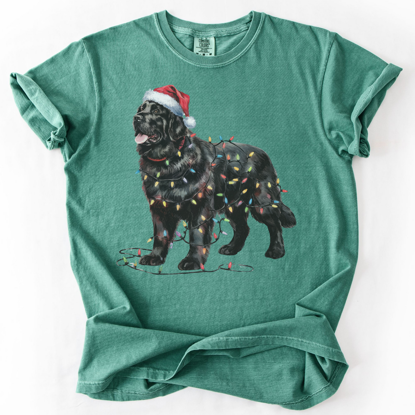 Black Newfoundland Christmas Lights Shirt, Cozy Holiday Tee for Gentle Giant Lovers