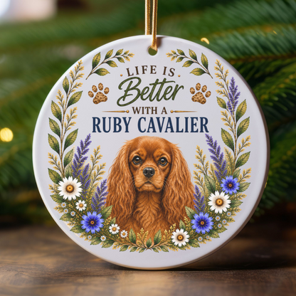 Ruby Cavalier Ornament, Cavalier King Charles Spaniel Gift, Dog Mom Keepsake, Ruby Cavalier Gift