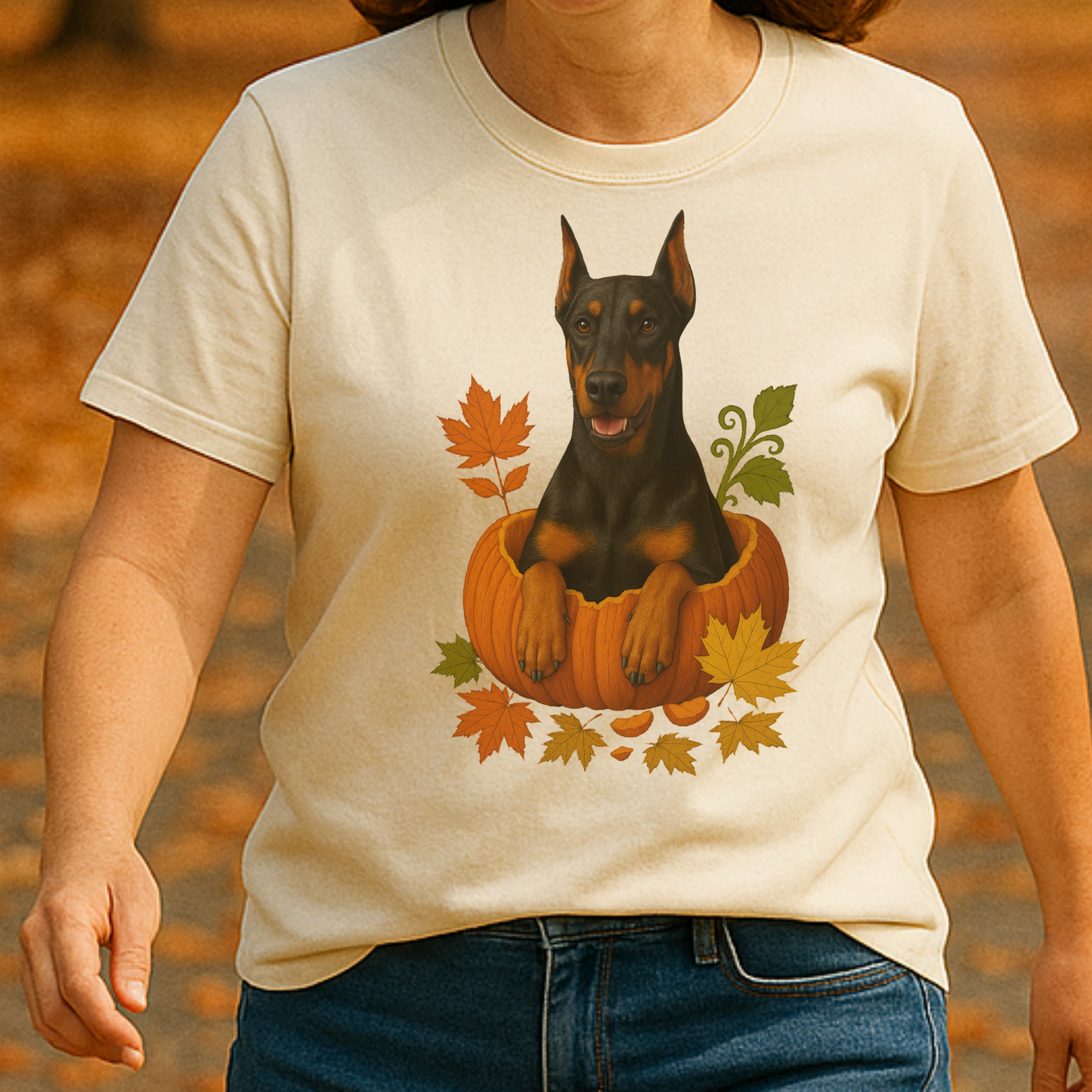 Doberman Pumpkin Fall T-Shirt, Cute Autumn Dog Lover Tee & Thanksgiving Gift