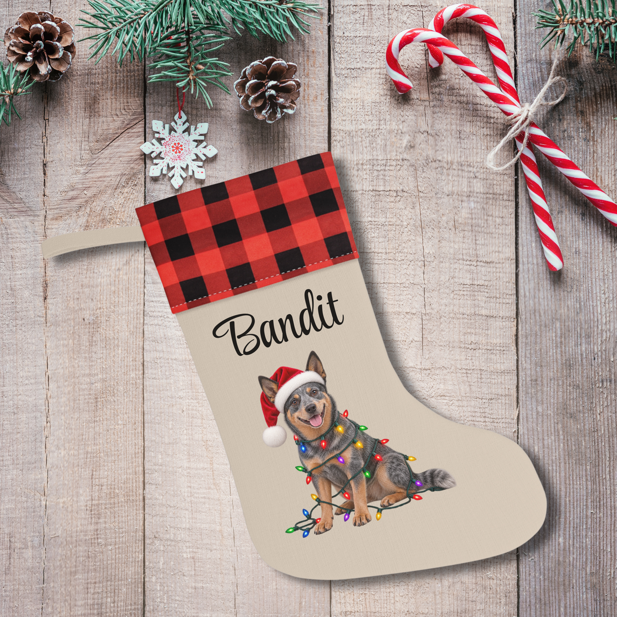 Australian Cattle Dog Personalized Christmas Stocking, Custom Blue Heeler Holiday Stocking, Dog Lover Gift