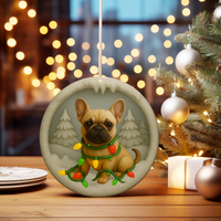 Load image into Gallery viewer, French Bulldog Christmas Ornament, Cute Frenchie Puppy with Holiday Lights, Personalized Dog Lover Gift, Custom Tree Decoration
