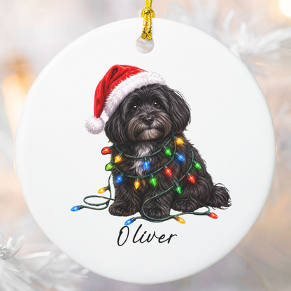 Personalized Black Havanese Christmas Ornament, Ceramic Dog Lover Gift, Holiday Pet Keepsake Tree Decor