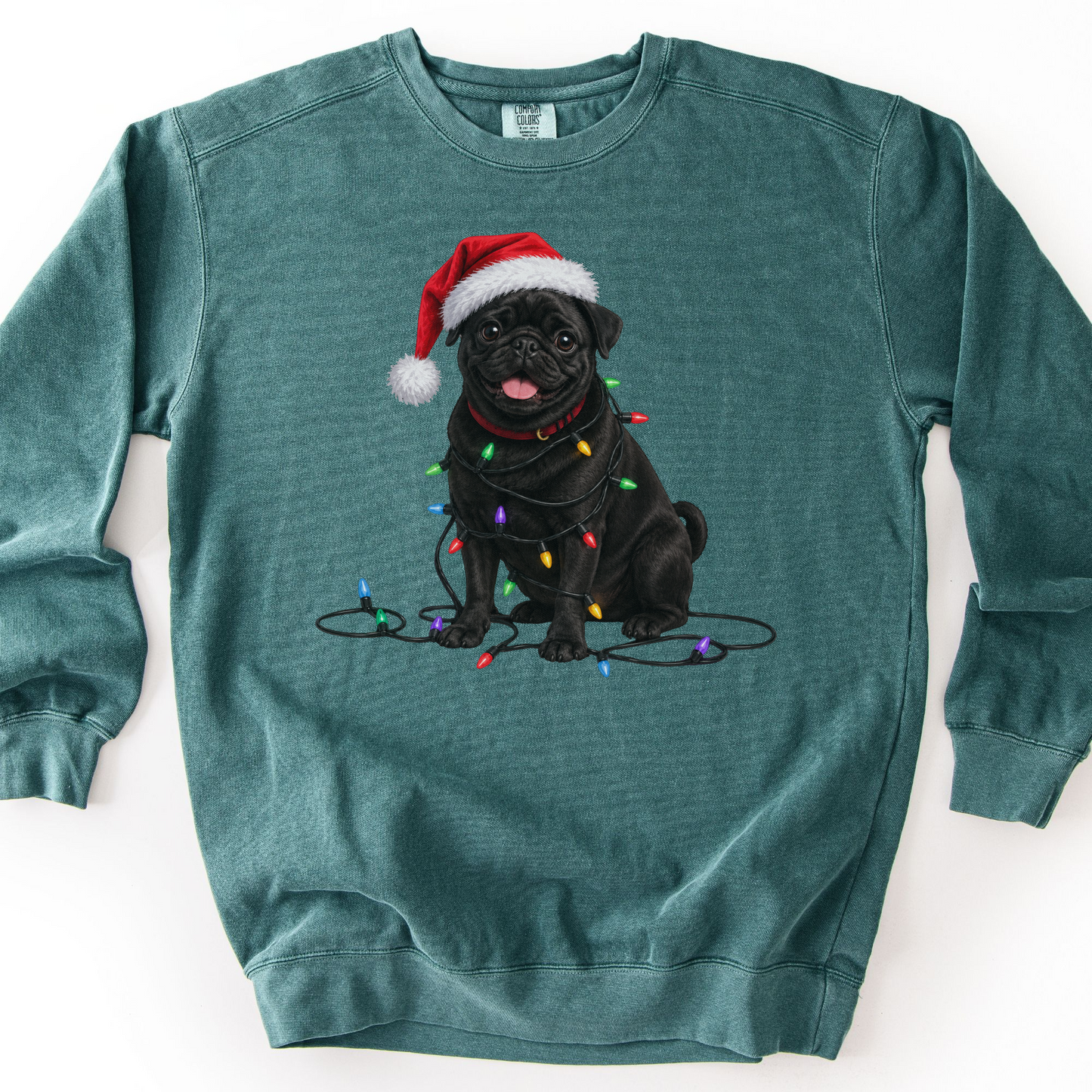 Black Pug Christmas Lights Sweatshirt, Festive Dog Lover Holiday Sweater