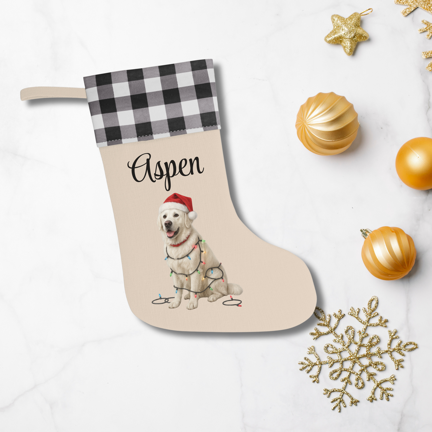 Personalized English Cream Golden Retriever Christmas Stocking, Custom Dog Name Stocking, Golden Retriever Lover Gift, Holiday Mantel Decor