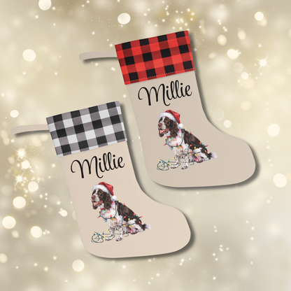 Personalized Brown Springer Spaniel Christmas Stocking, Holiday Decor Gift for Pet Lovers