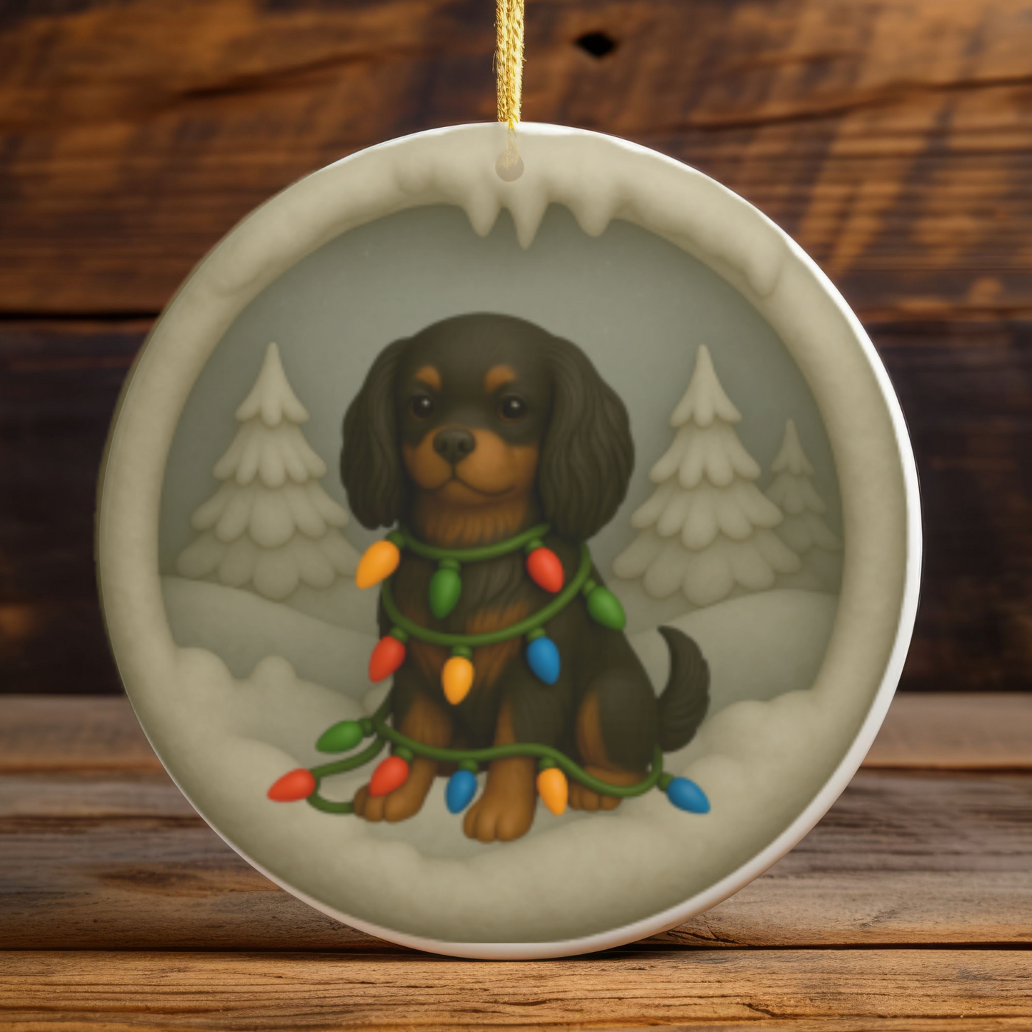 Personalized Black and Tan Cavalier King Charles Spaniel Christmas Ornament, 3D Clay-Style Dog Keepsake with Lights