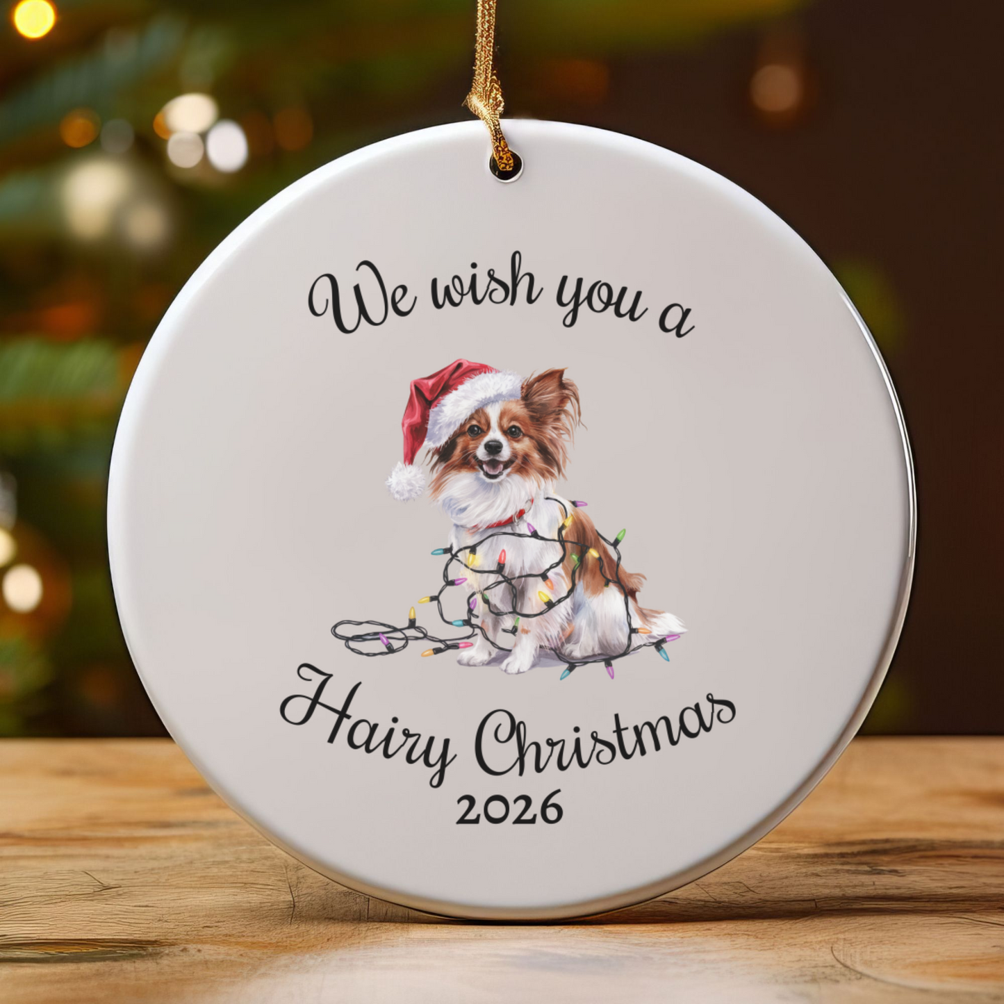 Christmas Papillon Ornament, Christmas Lights Dog Keepsake