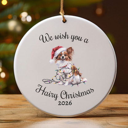 Christmas Papillon Ornament, Christmas Lights Dog Keepsake