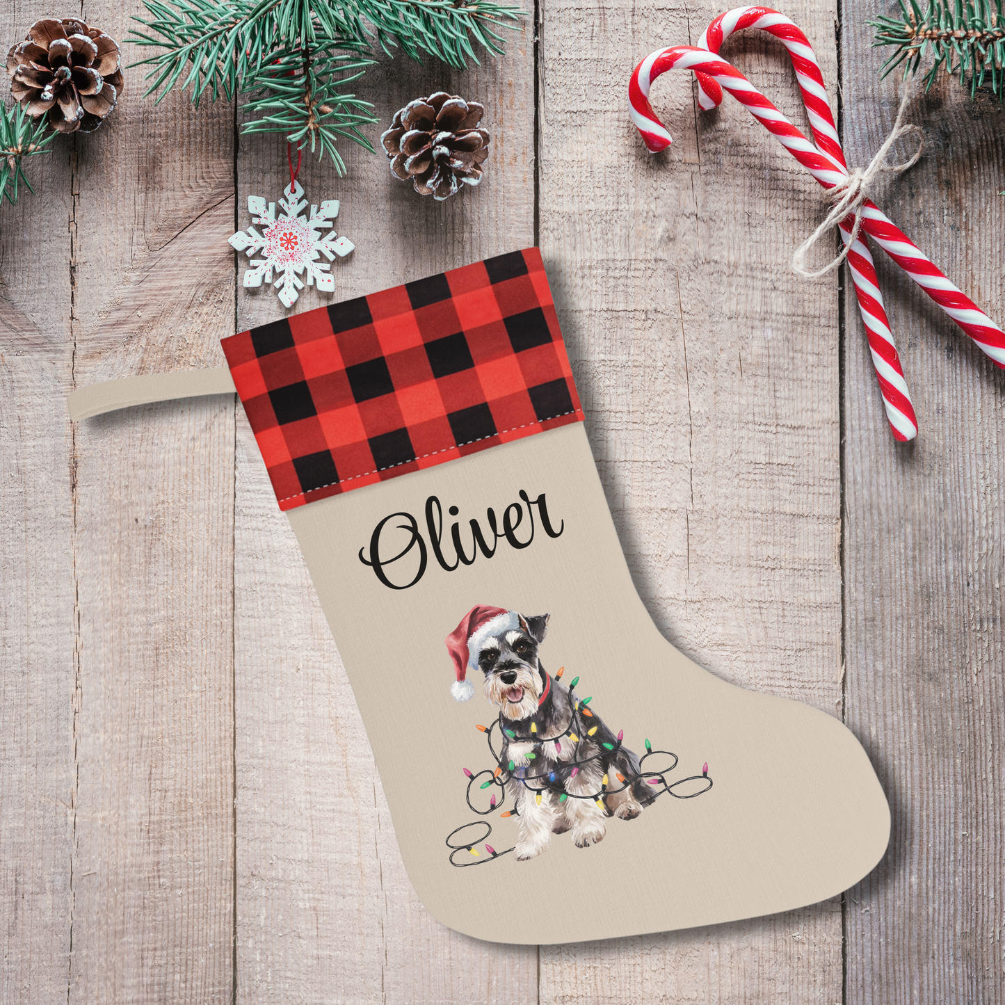 Personalized Schnauzer Christmas Stocking, Holiday Decor Gift for Pet Lovers