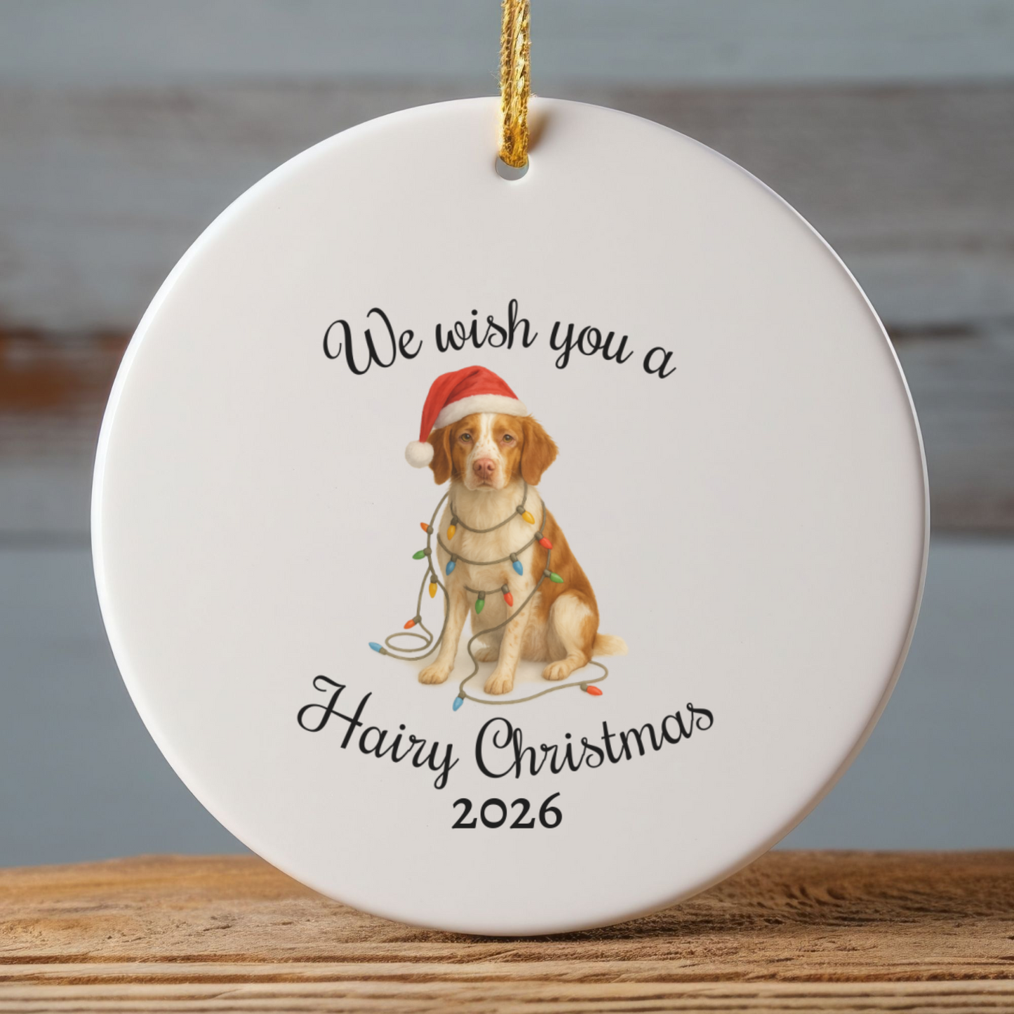 Brittany Spaniel Ornament, Personalized Dog Holiday Keepsake, Ceramic Christmas Decoration, Custom Date, Pet Lover Gift