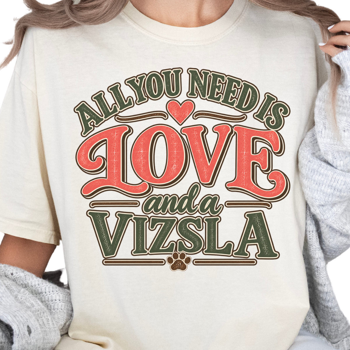 Vizsla Shirt, Vizsla Mom Gift, All You Need Is Love Dog Lover Tee