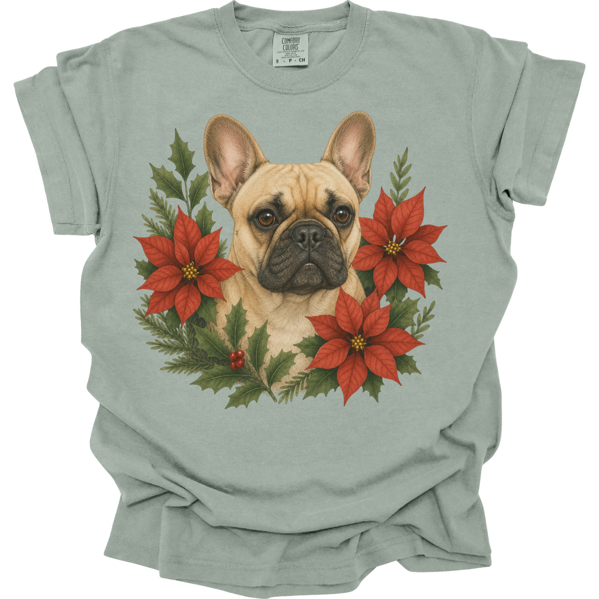 French Bulldog Christmas Shirt, Poinsettia Frenchie Mom Holiday Tee