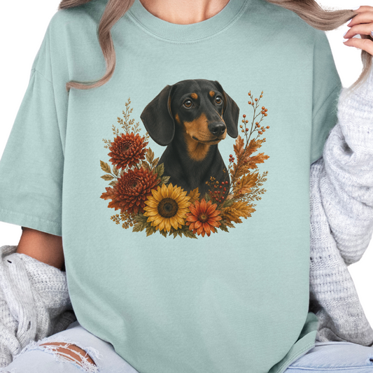 Black and Tan Dachshund Autumn Floral Shirt