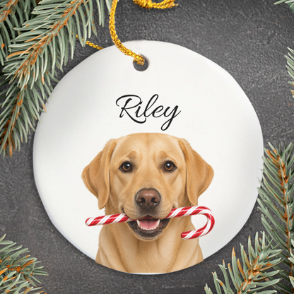 Personalized Yellow Lab Ornament, Custom Dog Name Christmas Ornament, Labrador Retriever Gift, Dog Lover Gift