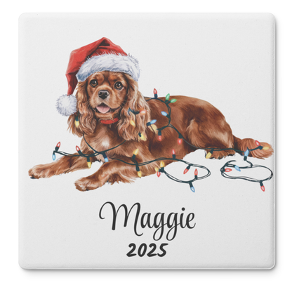 Personalized Ruby Cavalier King Charles Spaniel Christmas Coaster Set