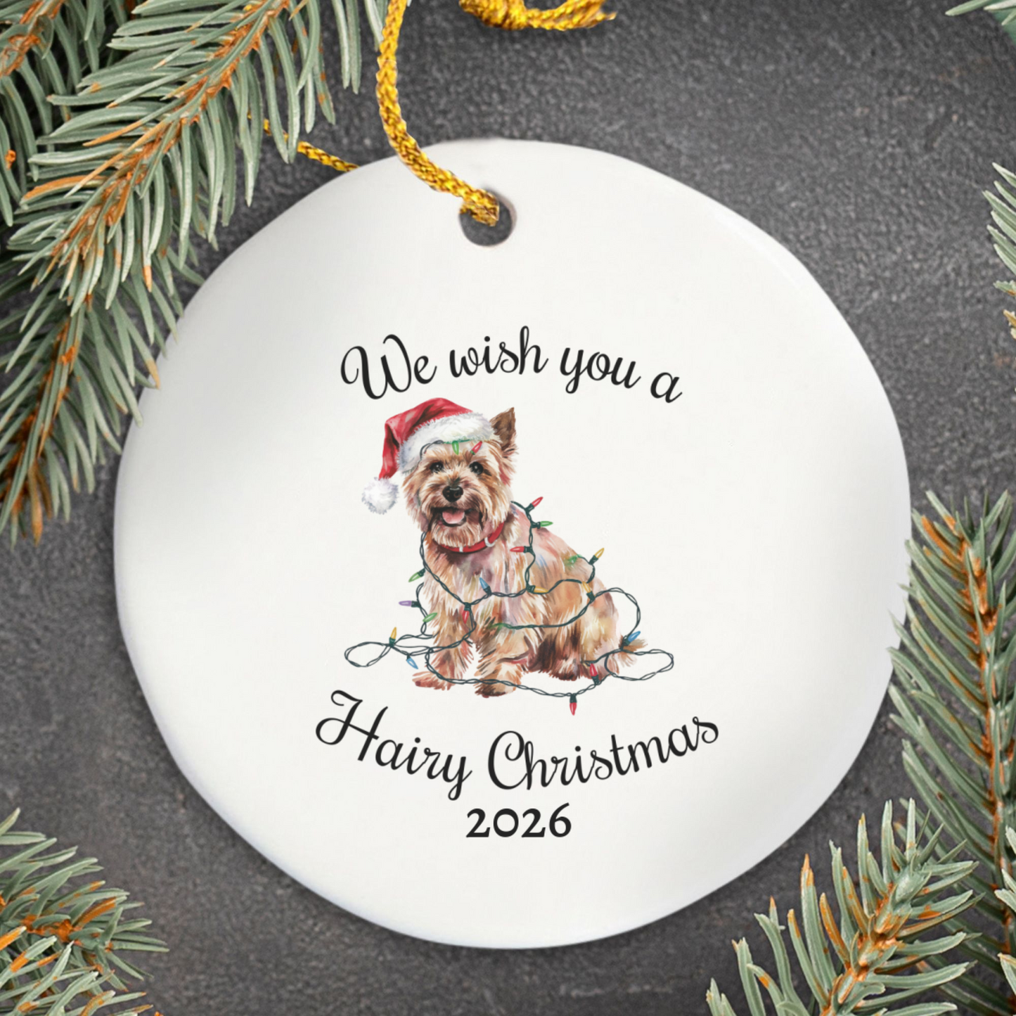 Christmas Cairn Terrier Ornament, Cairn Terrier Mom, Christmas Lights Dog Keepsake, Christmas Dog, Gift For Dog Lover, Cairn Terrier