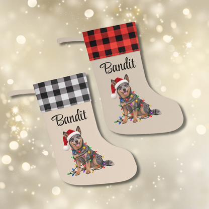 Australian Cattle Dog Personalized Christmas Stocking, Custom Blue Heeler Holiday Stocking, Dog Lover Gift