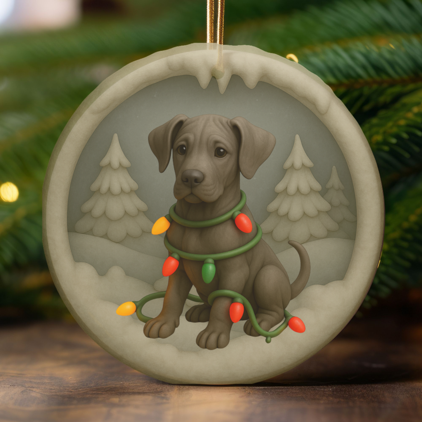 Personalized Great Dane Christmas Ornament • 3D Clay-Style Dog Keepsake with Lights