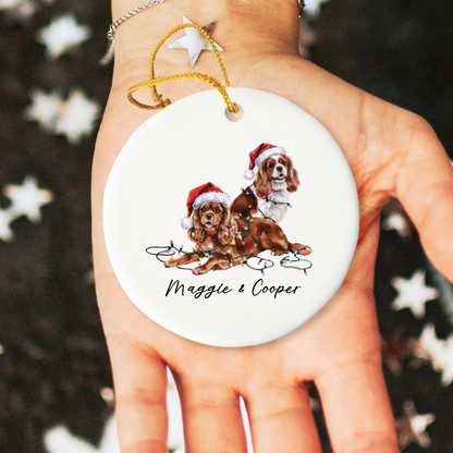 Cavalier King Charles Spaniel Christmas Ornament, Personalized Dog Name Keepsake, Ceramic Pet Lover Gift