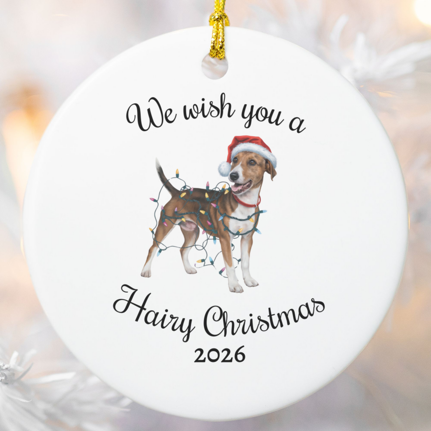 Christmas Smooth Fox Terrier Ornament, Christmas Lights Dog Keepsake