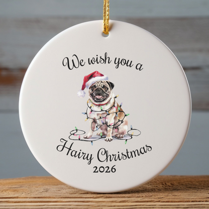 Christmas Tan Pug Ornament, Pug Mom, Christmas Lights Dog Keepsake
