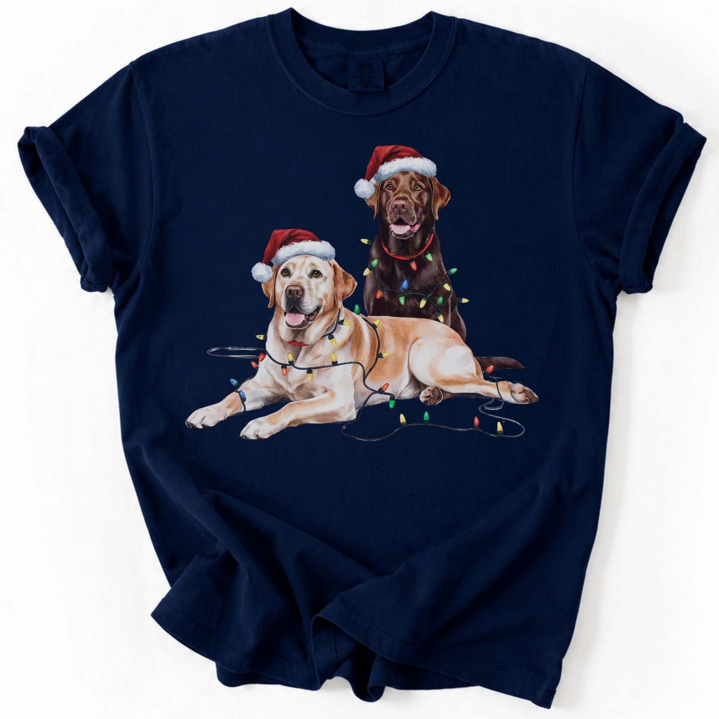 Yellow and Chocolate Labrador Christmas Shirt, Dog Santa Hat Tee, Festive Holiday Dog Art, Labrador Retriever Gift