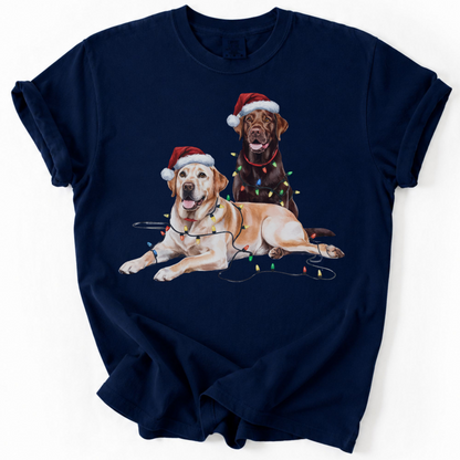 Yellow and Chocolate Labrador Christmas Shirt, Dog Santa Hat Tee, Festive Holiday Dog Art, Labrador Retriever Gift