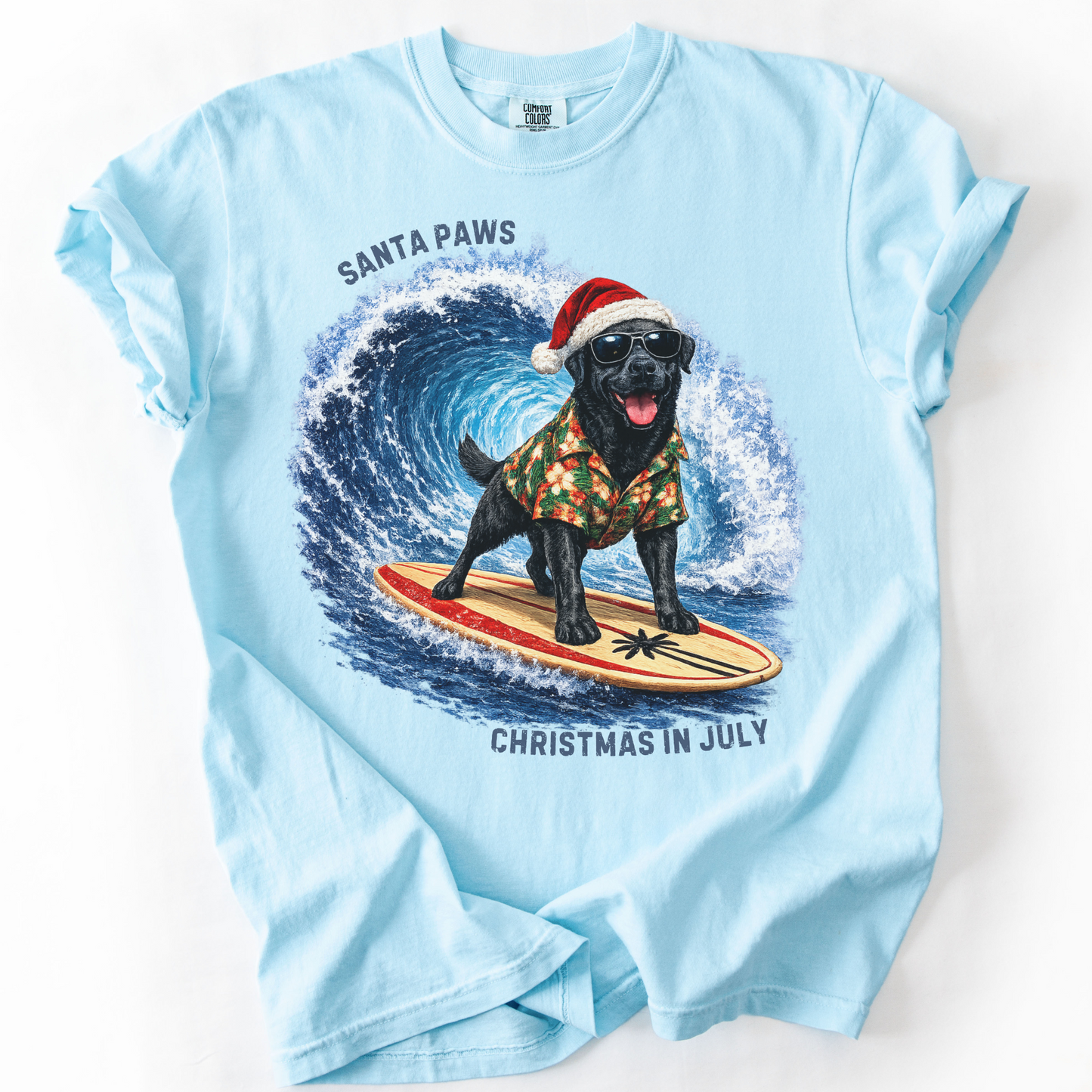 Christmas in July Gift for Black Lab Lovers, Santa Paws Beach Shirt
