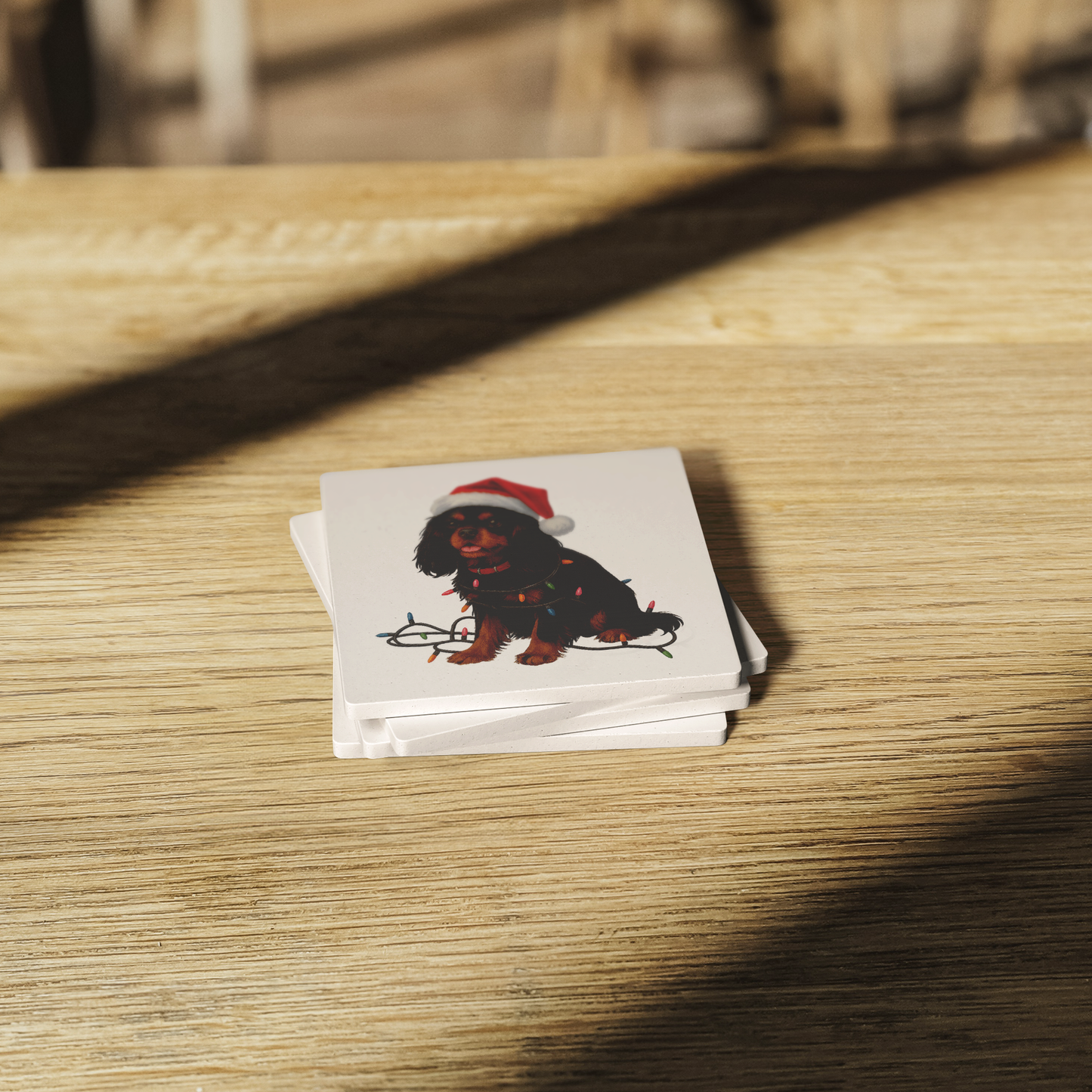Personalized Black & Tan Cavalier King Charles Spaniel Christmas Coaster Set
