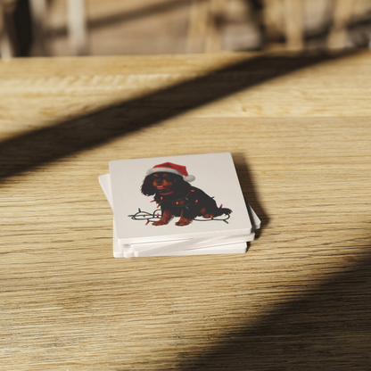 Personalized Black & Tan Cavalier King Charles Spaniel Christmas Coaster Set