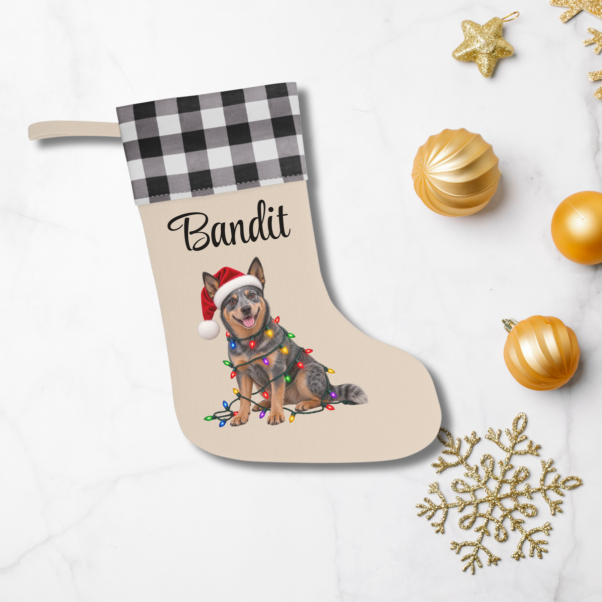 Australian Cattle Dog Personalized Christmas Stocking, Custom Blue Heeler Holiday Stocking, Dog Lover Gift