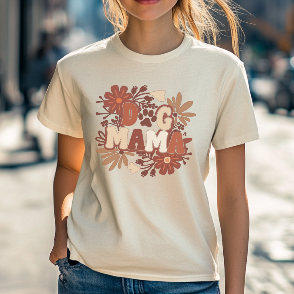 Retro Dog Mama T-Shirt – Cute Floral Pet Lover Tee for Women Who Adore Their Pup