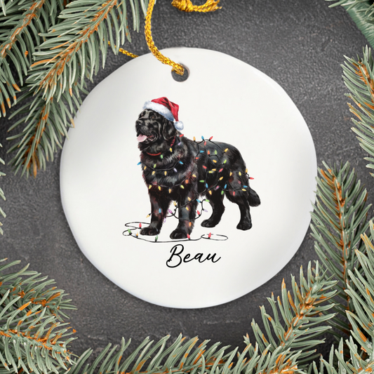 Black Newfoundland Ornament, Personalized Dog Keepsake