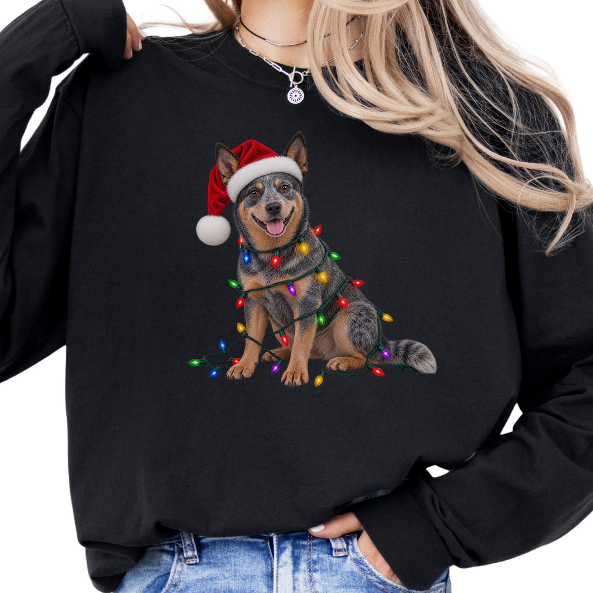Australian Cattle Dog Christmas Comfort Colors Long Sleeve Shirt, Blue Heeler Holiday Gift